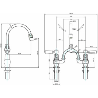 Burlington Kensington 2 Tap Hole Arch Mixer with Curved Spout (200mm centres)